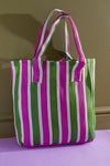 Green & Purple Striped Recycled Tote Bag