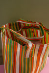 Green & Orange Striped Recycled Tote Bag