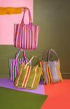 Green & Orange Striped Recycled Tote Bag