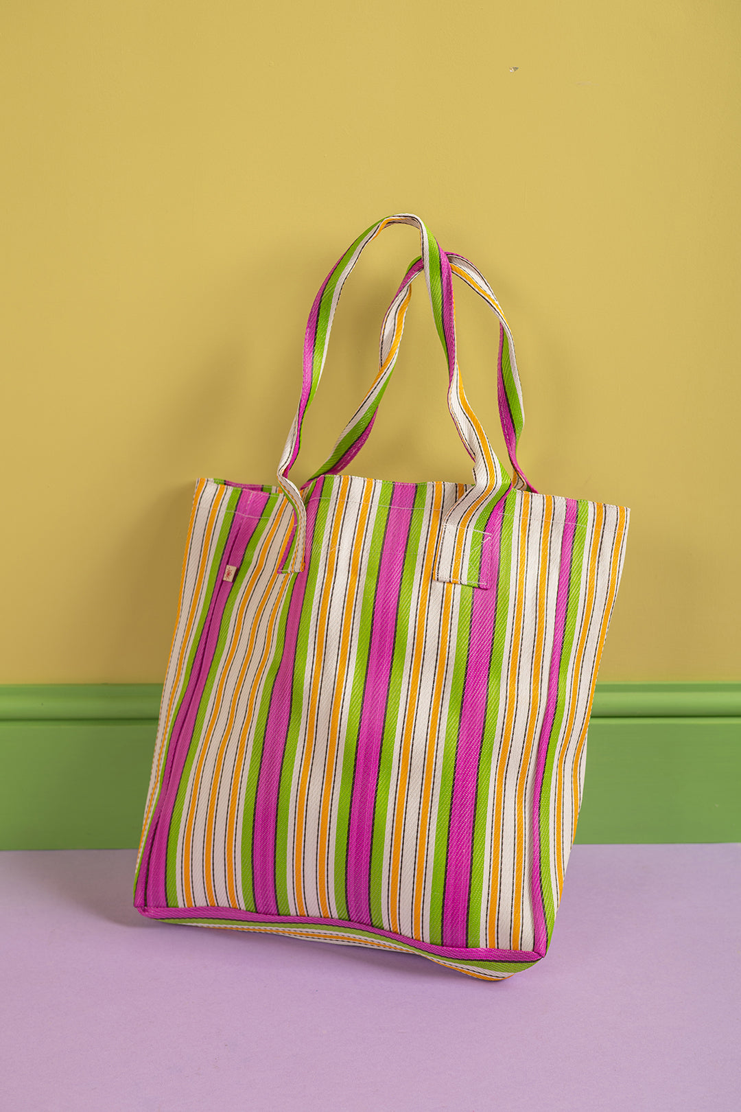 Green & Purple Striped Recycled Tote Bag