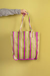 Green & Purple Striped Recycled Tote Bag