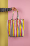 Pink & Yellow Striped Recycled Tote Bag