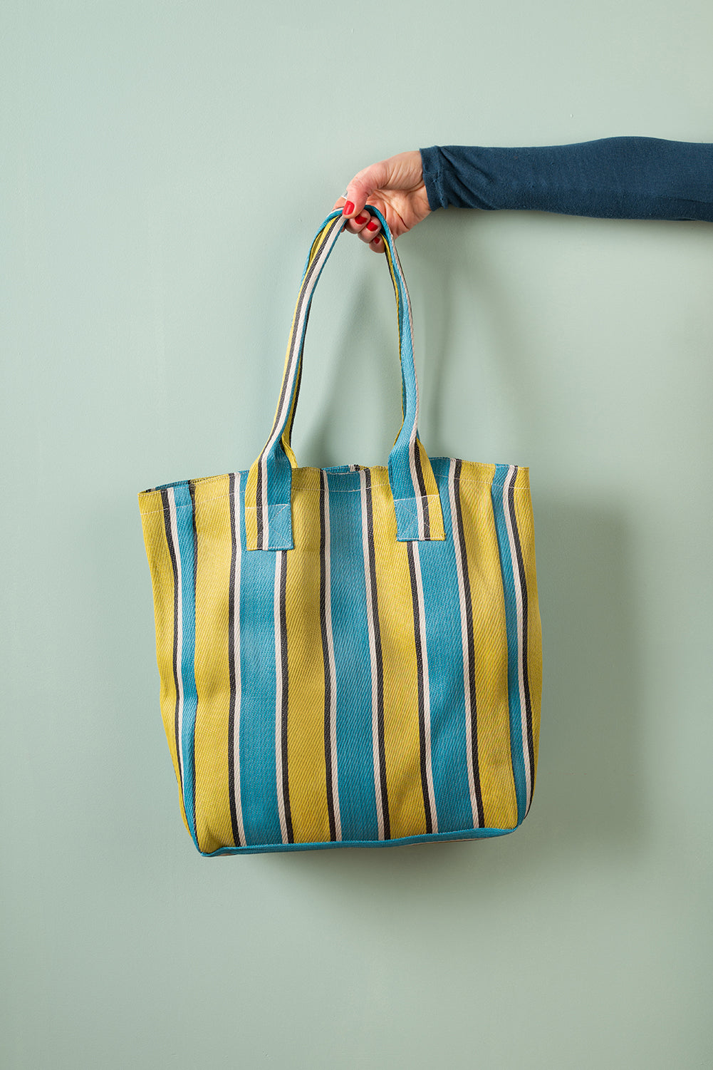Yellow & Turquoise Striped Recycled Tote Bag