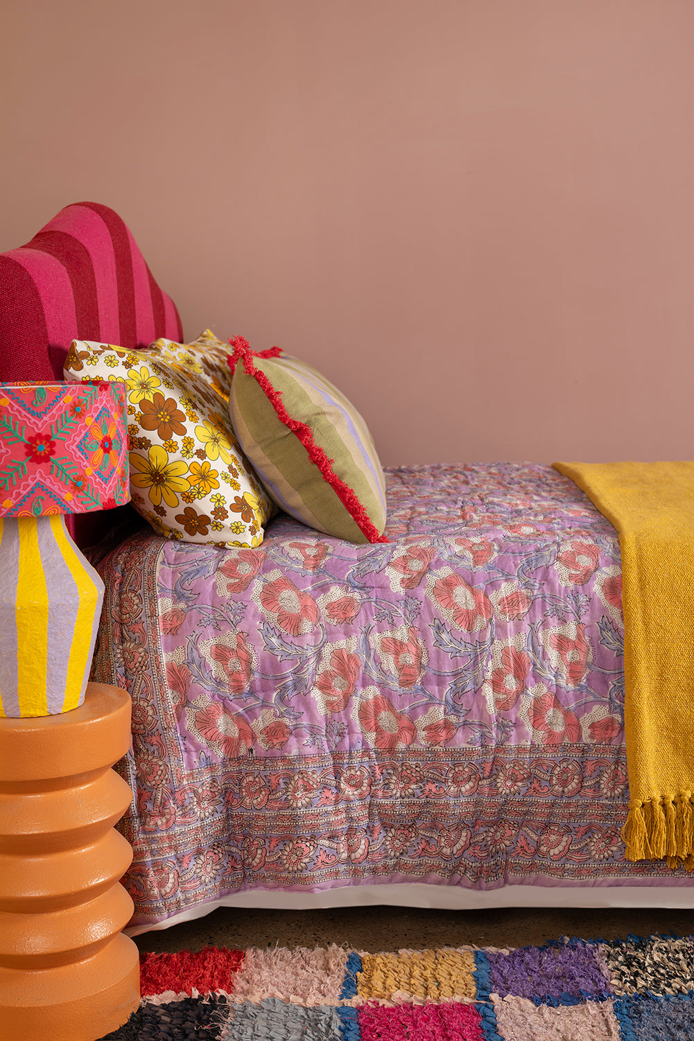 Apricot & Lavender Floral Quilt