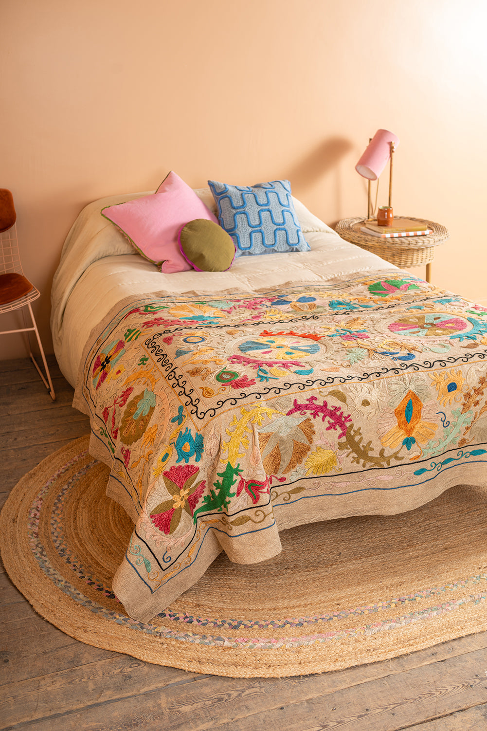 Suzani Embroidered Cotton Bedcover - 01