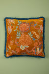 Gold Velvet Floral Embroidered Cushion Cover