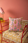 Pink Botanical Embroidered Cushion Cover