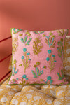 Pink Botanical Embroidered Cushion Cover
