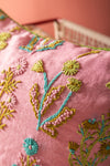 Pink Botanical Embroidered Cushion Cover