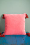 Pink Velvet Leaf Embroidered Cushion Cover
