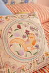 White Embroidered Bird Cushion Cover