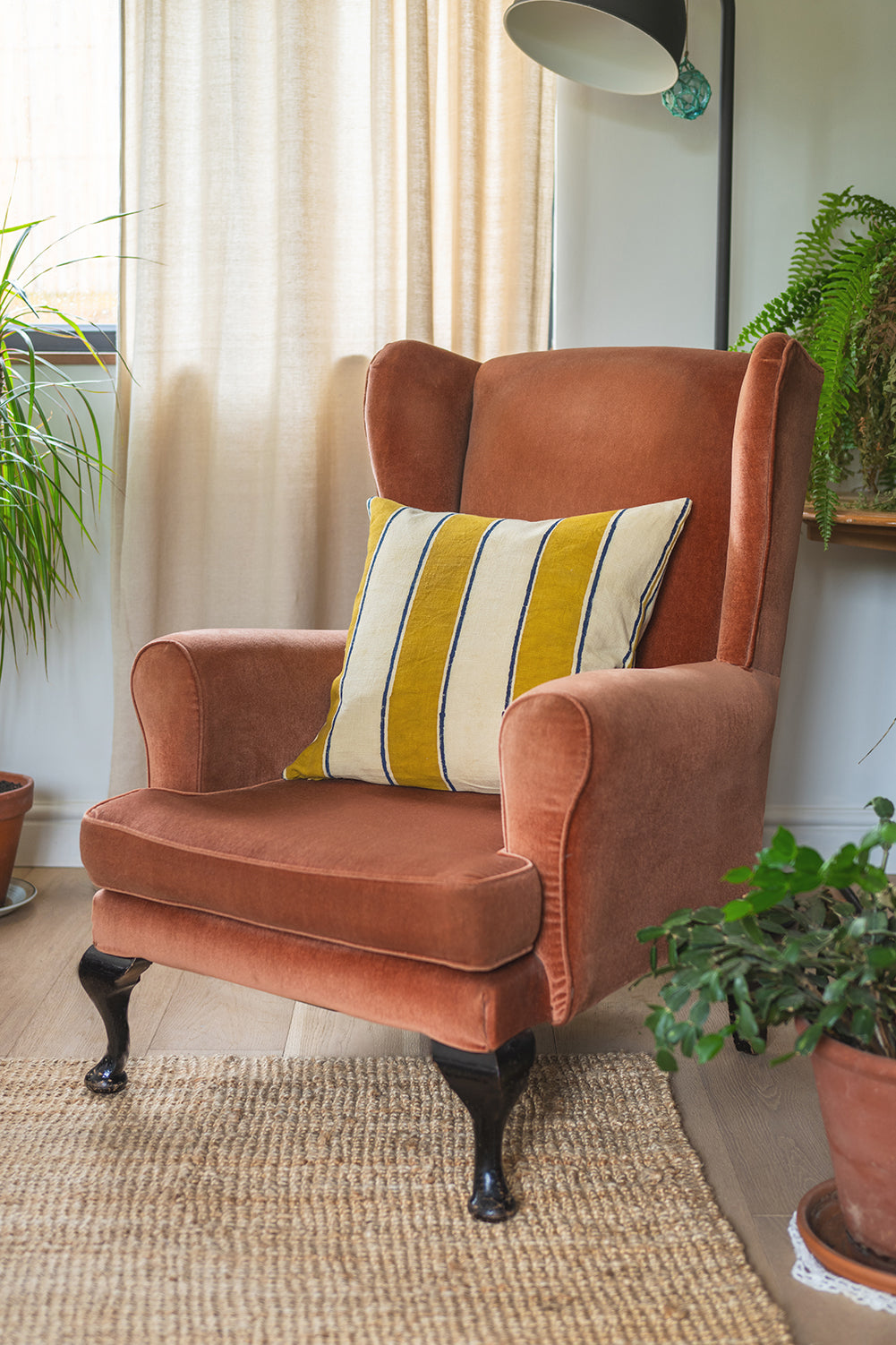 Mustard Stripe Block Print Cushion Cover