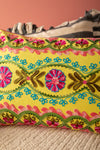 Floral on Yellow Embroidered Cushion Cover