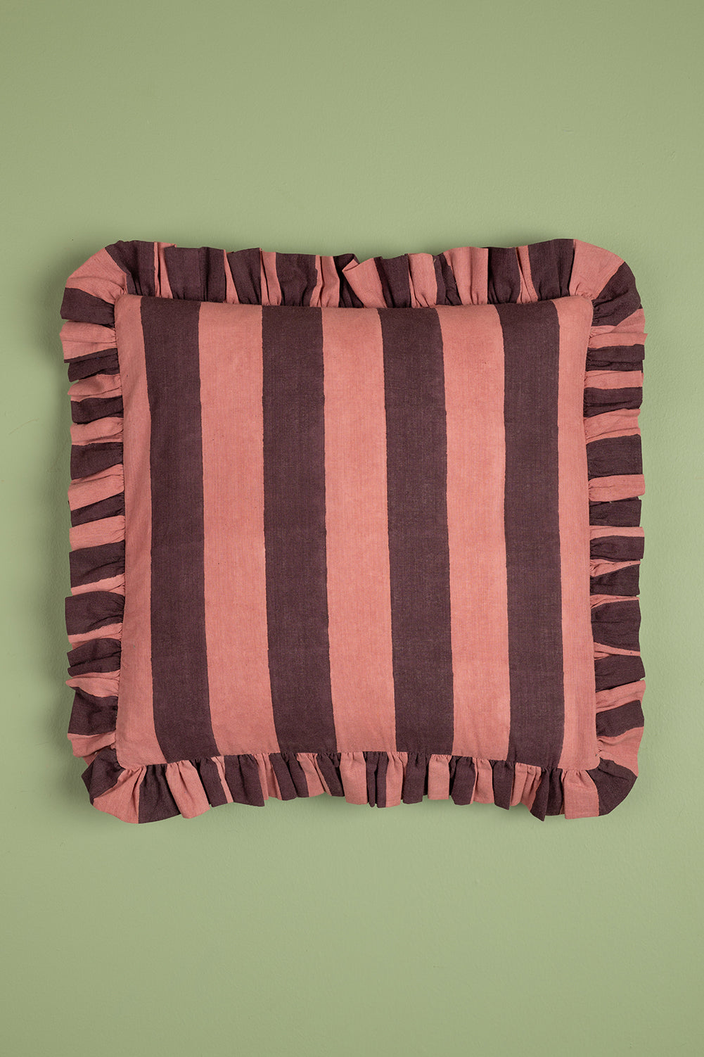 Coral & Plum Block Print Cotton Cushion Cover