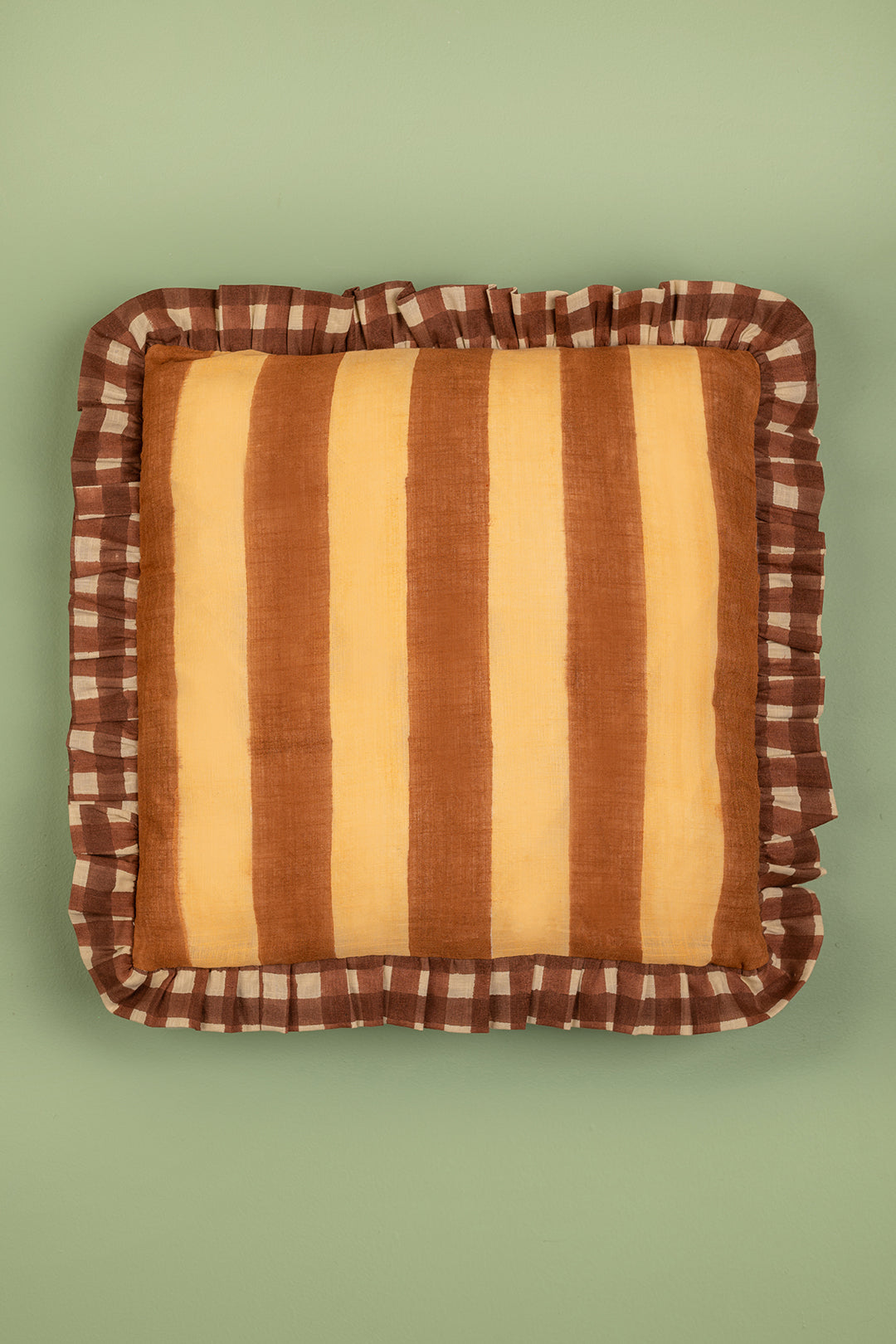 Coffee & Cream Block Print Cotton Cushion Cover