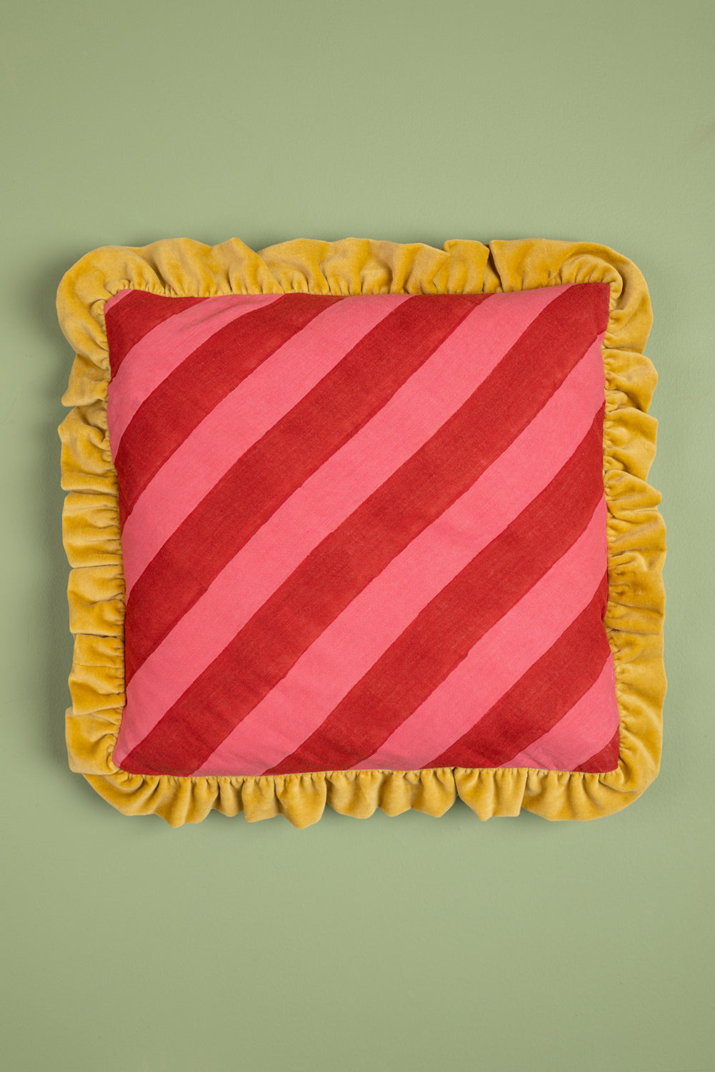 Red & Pink Block Print Cotton & Velvet Cushion Cover