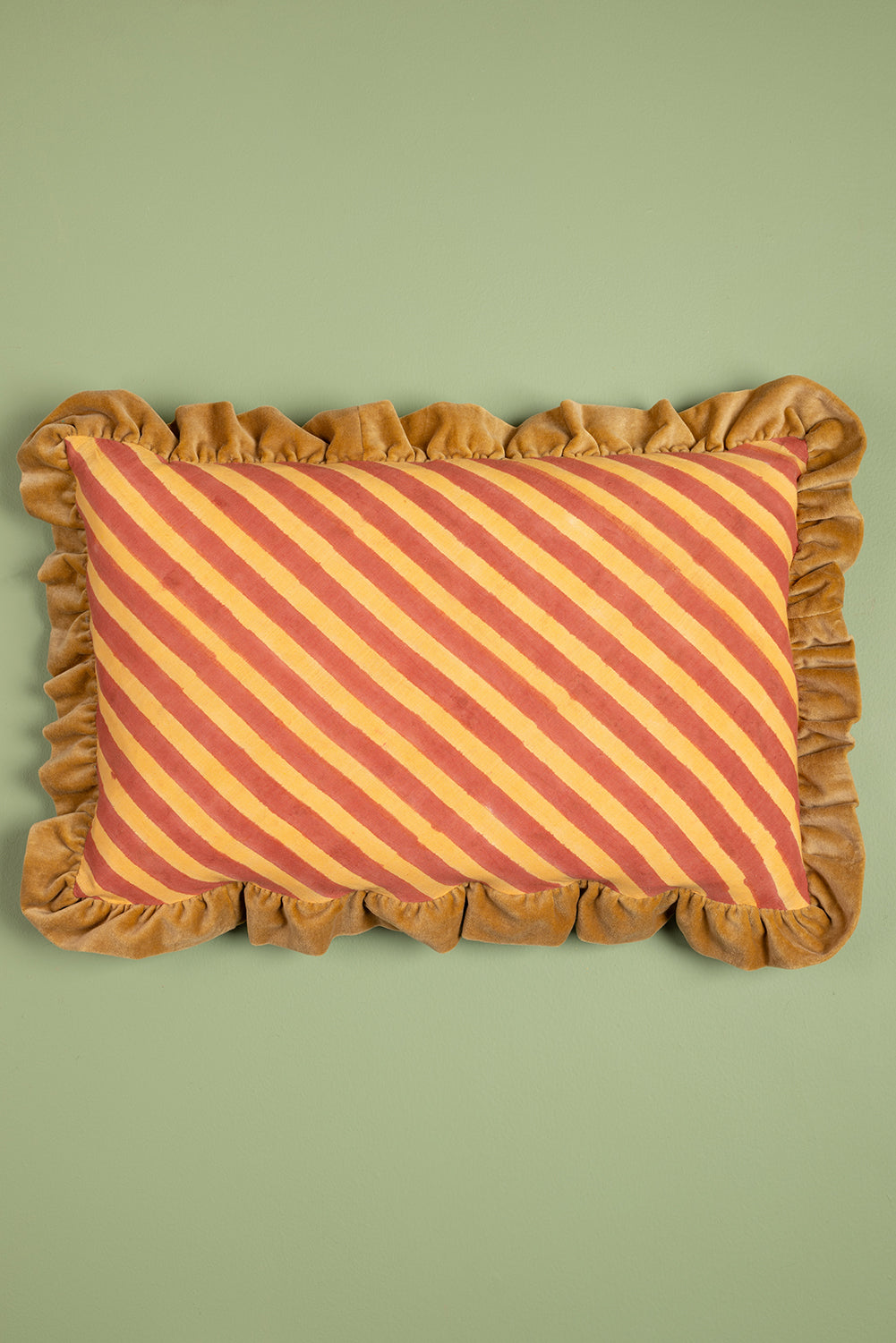 Mustard & Terracotta Block Print Cotton & Velvet Cushion Cover