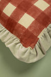 Red Gingham Block Print Cotton & Velvet Cushion Cover
