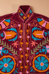 Red Suzani Embroidered Velvet Jacket - 01