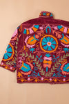 Red Suzani Embroidered Velvet Jacket - 01