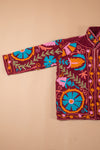 Red Suzani Embroidered Velvet Jacket - 01