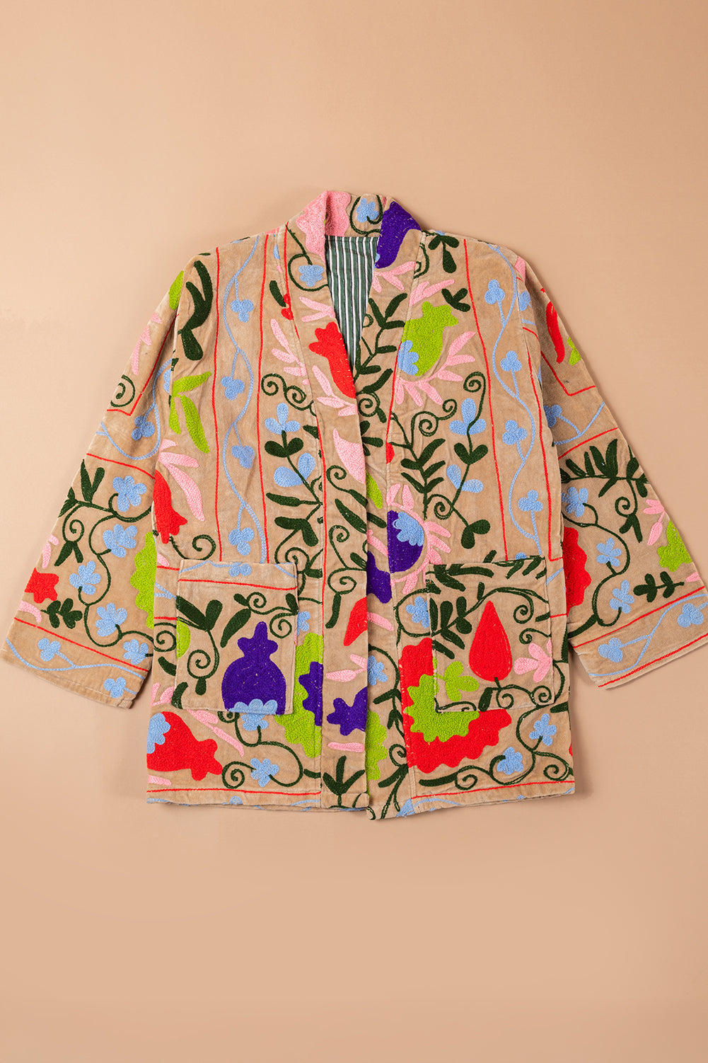 Cream Suzani Embroidered Velvet Jacket - 13