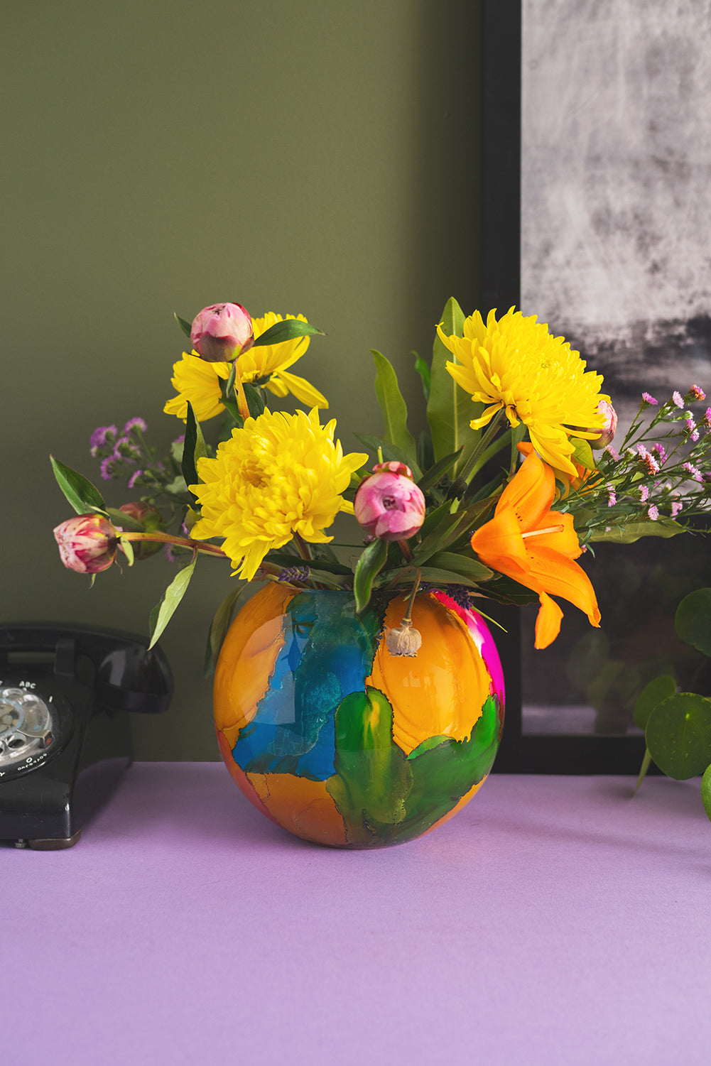 Marble Finish Glass Hurricane Vase