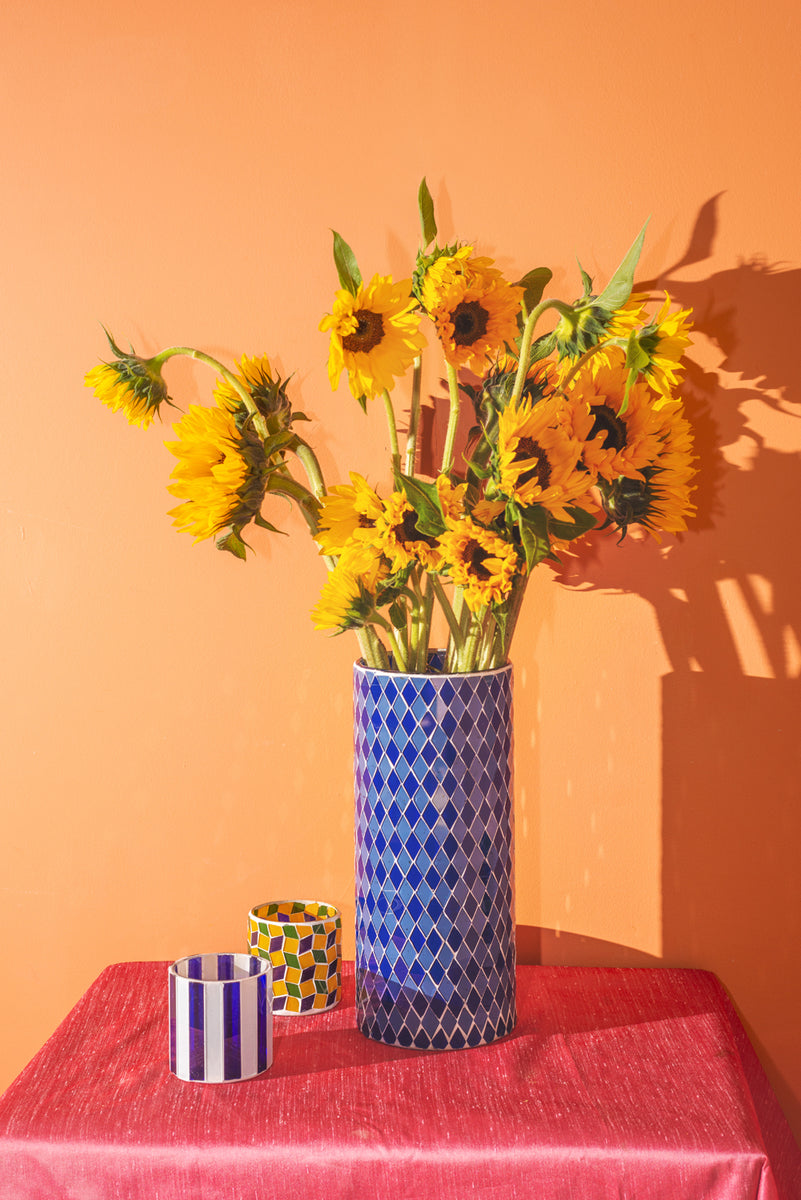 Blue Mosaic Glass Vase Ian Snow Ltd