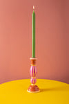Pink Stripe Hand Painted Wooden Candle Holder