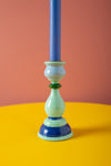 Blue & Green Hand Painted Wooden Candle Holder