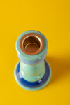 Blue & Green Hand Painted Wooden Candle Holder