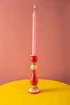 Red & Pink Hand Painted Wooden Candle Holder