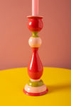 Red & Pink Hand Painted Wooden Candle Holder