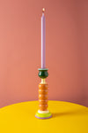 Orange & Green Hand Painted Wooden Candle Holder