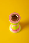 Pink & Green Hand Painted Wooden Candle Holder