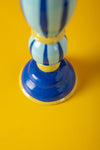 Blue Stripe Hand Painted Wooden Candle Holder