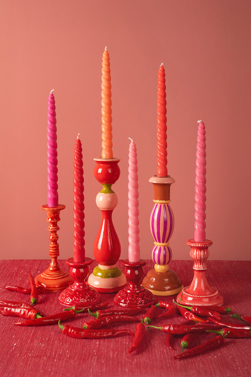 'Sunrise' Set of Six Twisted Dinner Candles