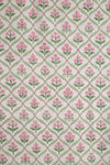 Taffy Pink Florals on White Block Print Curtain