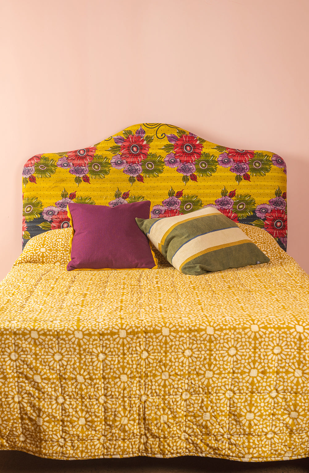 Yellow Kantha Covered Double Headboard