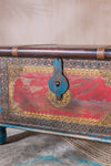 Red and Blue Reclaimed Wooden Chest with Brass Trim