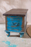 Red and Blue Reclaimed Wooden Chest with Brass Trim