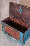 Red and Blue Reclaimed Wooden Chest with Brass Trim