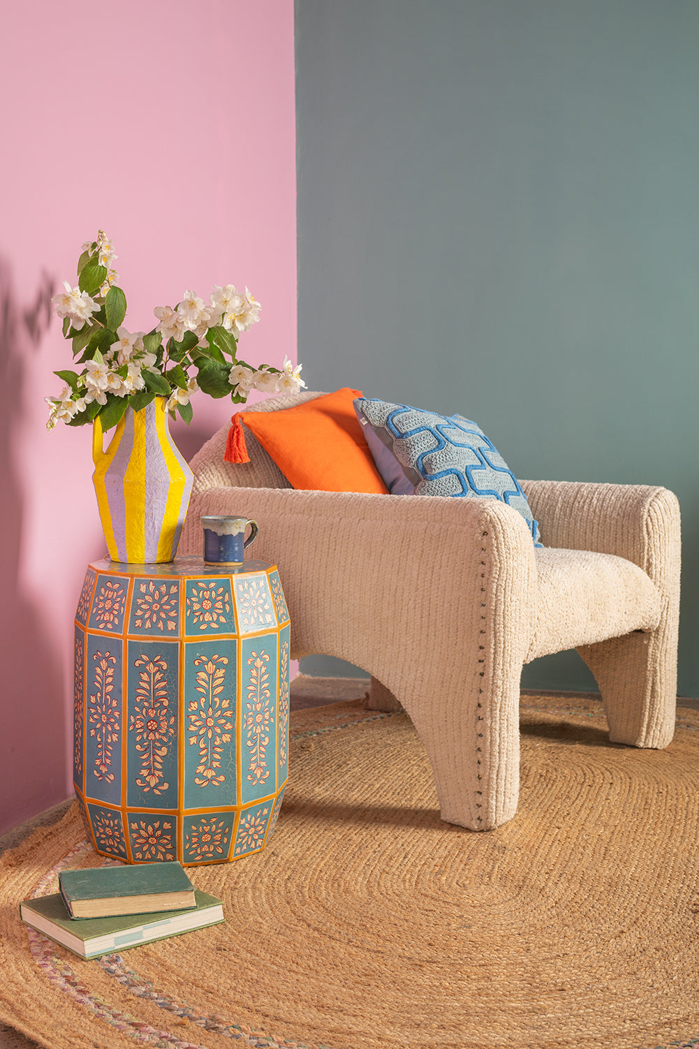 Hand Painted Sky Blue Side Table