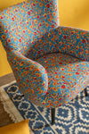 Yellow & Red Floral on Blue Armchair