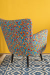 Yellow & Red Floral on Blue Armchair