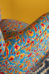 Yellow & Red Floral on Blue Armchair