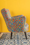 Yellow & Red Floral on Blue Armchair