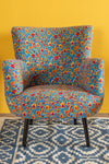 Yellow & Red Floral on Blue Armchair