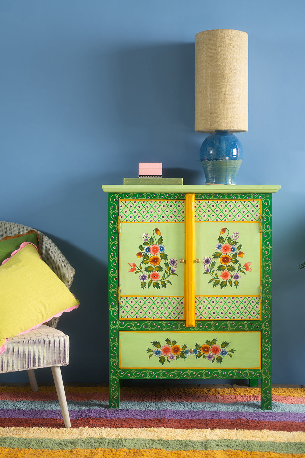 Green Floral Hand Painted Cupboard