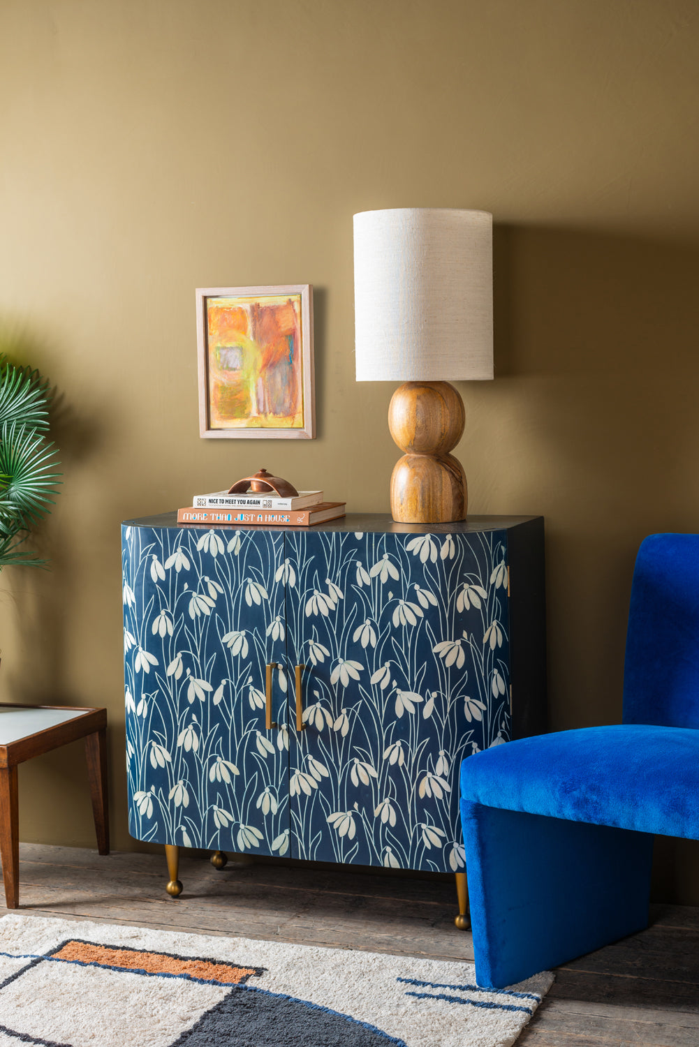 Snowdrop Indigo Wooden Cupboard with Bone Inlay